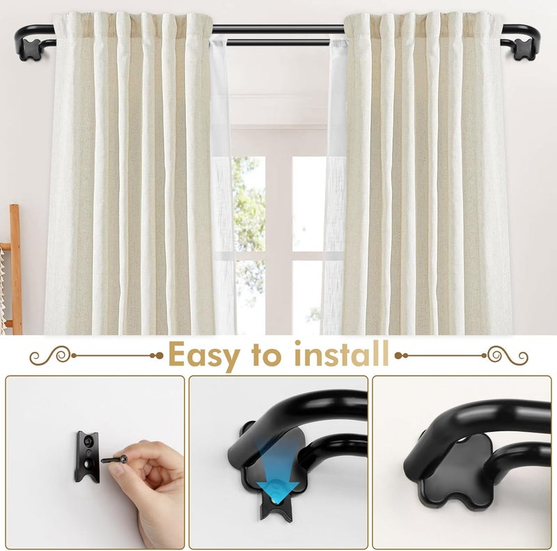 USFOOK Black Double Curtain Rods, Blackout Wrap Around Curtain Rods for Windows 48 to 84 Inch, 6/8 Inch Room Darkening Curtain Rod 32 to 86 Inch, Christmas Poles for Home Decor - Image 4